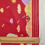 Coton imprimé montgolfière fond rouge tomette