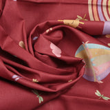 Coton imprimé montgolfière fond rouge tomette