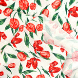 Coton imprimé tulipe rouge fond blanc