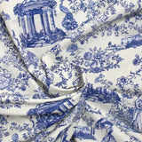 Cotton printed toile de Jouy Maël blue ecru background