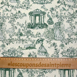 Cotton printed toile de Jouy Maël green ecru background