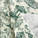 Cotton printed toile de Jouy Maël green ecru background