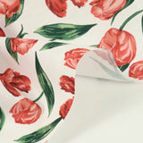 Coton imprimé tulipe rouge fond blanc