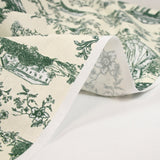 Cotton printed toile de Jouy Maël green ecru background