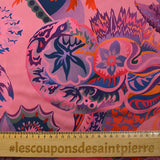 Satin polyester fin imprimé souvenir botanique fond rose