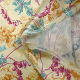 Satin de soie et viscose imprimé oiseaux fond jaune beurre