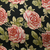 Satin de soie et viscose imprimé rayé bouquet de roses fond noir