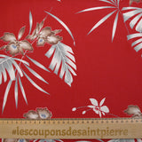 Twill de viscose imprimé Hawaii fond rouge fraise