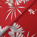 Twill de viscose imprimé Hawaii fond rouge fraise