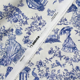 Cotton printed toile de Jouy Maël blue ecru background