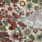 Gasa doble estampada flores de otoño fondo blanco