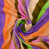 Lyocell imprimé rayures colorées violet, marron et rose