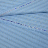 Cotton linen striped golden Lurex sky blue background