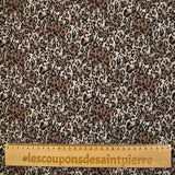 Microfibre imprimée polyester graou léopard fond sable et taupe