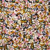 Viscose printed with mustard, pink and baby blue Ornella flowers
