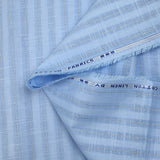 Cotton linen striped gold Lurex baby blue background