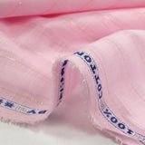 Cotton linen striped gold Lurex baby pink background