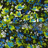 Coton imprimé vent floral bleu fond noir