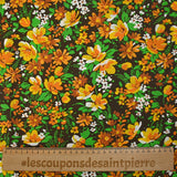 Coton imprimé vent floral orange fond marron