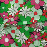 Coton imprimé floraison disco vert d'eau, vert prairie et magenta
