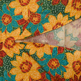 Cotton printed with winter shine, pine green background