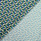 Maille crêpe imprimée vert et bleu graphique