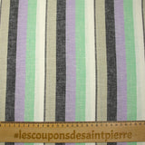 Lin viscose rayé vert d'eau, mauve et grège fond blanc cassé
