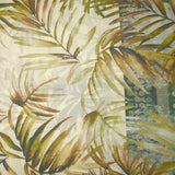 Voile de polycoton imprimé frise et palmiers vert et marron fond écru