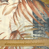 Polycotton veil printed frieze and blue palm trees and brick ecru background