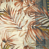 Polycotton veil printed frieze and blue palm trees and brick ecru background
