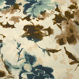 Viscose imprimée encre de fleurs bleu et marron fond écru