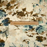 Viscose imprimée encre de fleurs bleu et marron fond écru