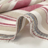 Lin viscose rayé cerise et grège fond blanc cassé