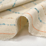 Lin viscose rayure satinée pêche et turquoise fond ficelle