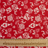Cotton Popeline Printed Christmas Pampille Rouge