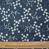 Twill de polyester embroidered marguerite background navy