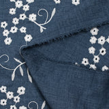 Twill de polyester embroidered marguerite background navy