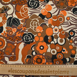 Jersey de viscose imprimé champ de fleurs orange et marron fond beige
