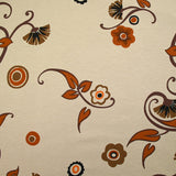 Jersey de viscose imprimé champ de fleurs orange et marron fond beige