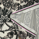Cashmere printed polyester satin in anthracite frieze with ecru background