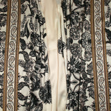 Cashmere printed polyester satin in anthracite frieze with ecru background