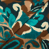 Polyester satin printed with brown and duck blue cashmere vibes