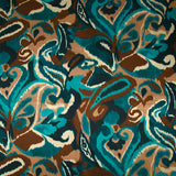Polyester satin printed with brown and duck blue cashmere vibes
