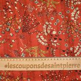 Mousseline imprimée bande satin Églantine fond marron