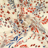 Mousseline imprimée bande satin Églantine fond écru
