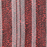 Mousseline imprimée bande satin léopard rouge
