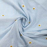 Dyed woven cotton embroidered daisy white and sky blue striped background
