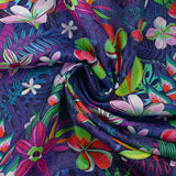 Coton imprimé nature en fleurs indigo fond bleu nuit