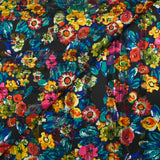 Printed muslin satin band flowers in gouache black background