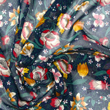Muselina estampada tulipanes mostaza fondo marino